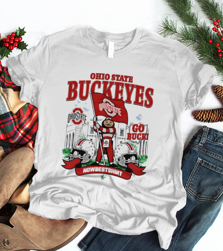 Ohio State Buckeyes Brutus Flag Go Buck Helmet Stadium Nowbes T-Shirt