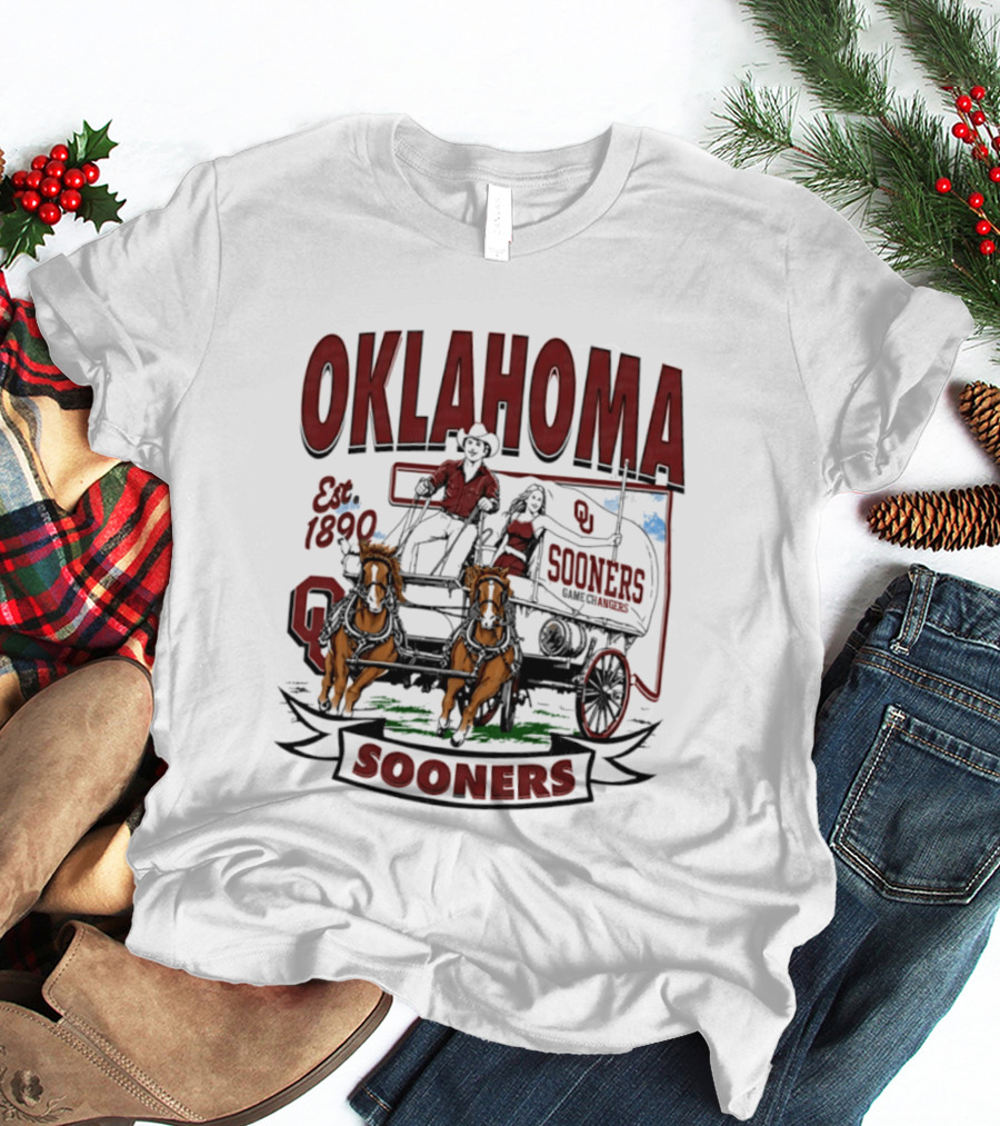 Oklahoma Sooners NCAA Football Est 1890 Wagon Horses Team T-Shirt