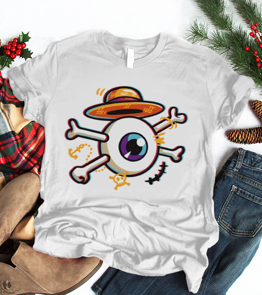 One Piece Straw Hat Eye Bone Pirate Symbol Iconic Anime Series Fan Merch T-Shirt