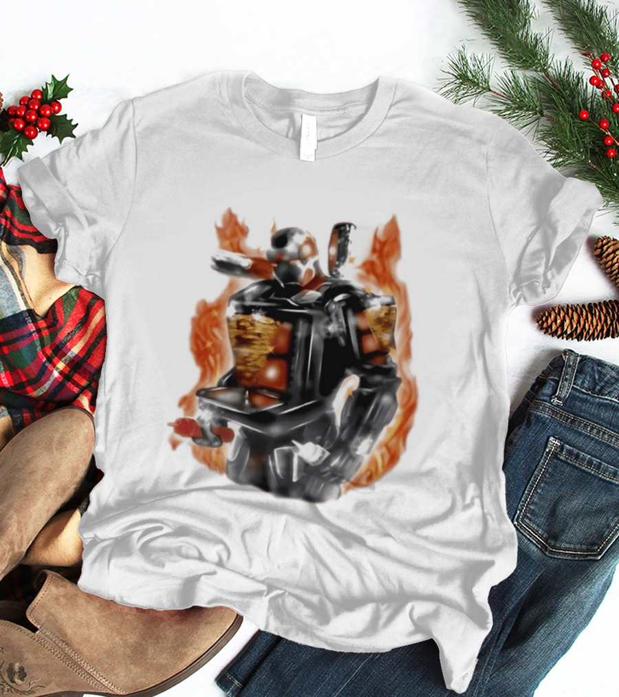 Shawarma Man 90s Flame Airbrush Robot T-Shirt