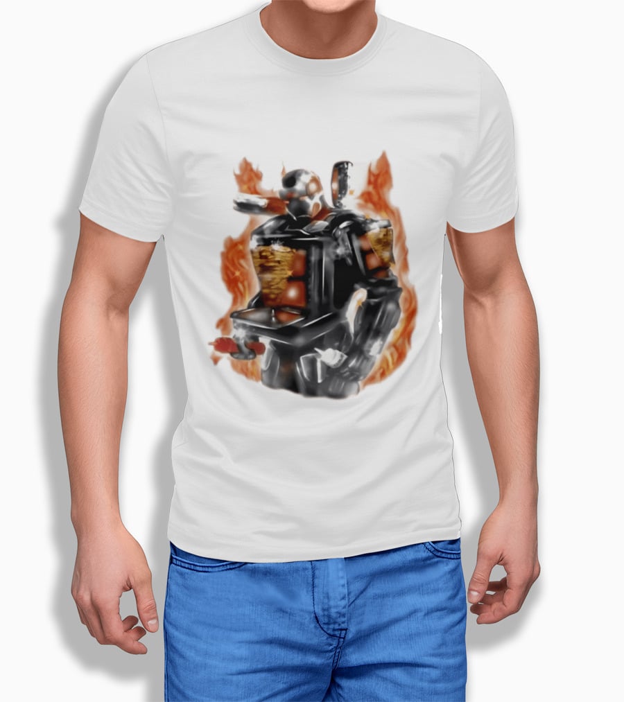Shawarma Man 90s Flame Airbrush Robot T-Shirt