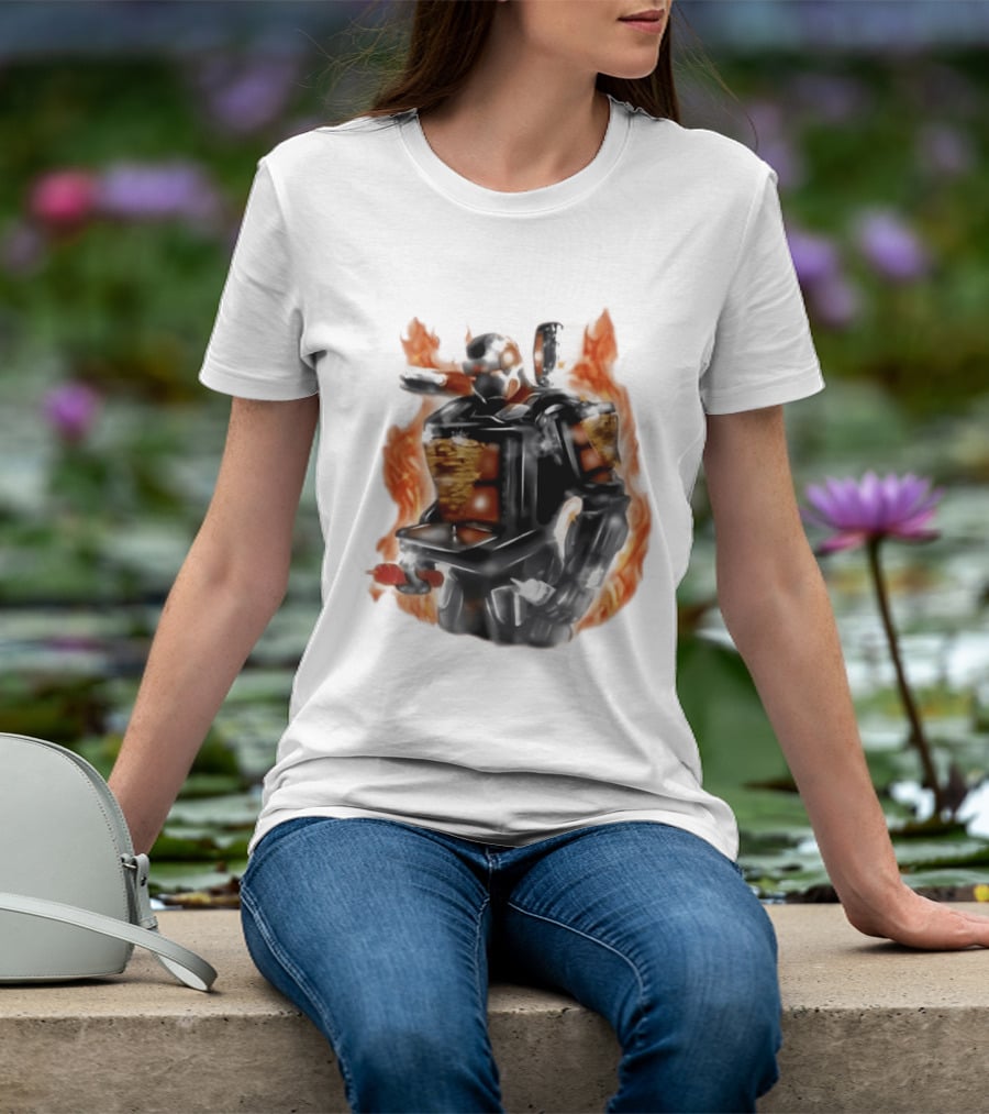 Shawarma Man 90s Flame Airbrush Robot T-Shirt