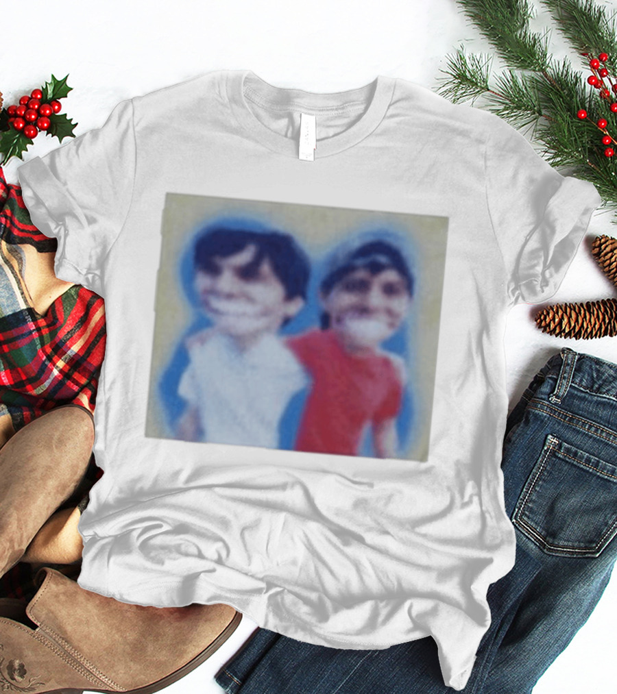 Slushy Noobs Hugging Cartoon Characters In Red And White Outfits T-Shirt