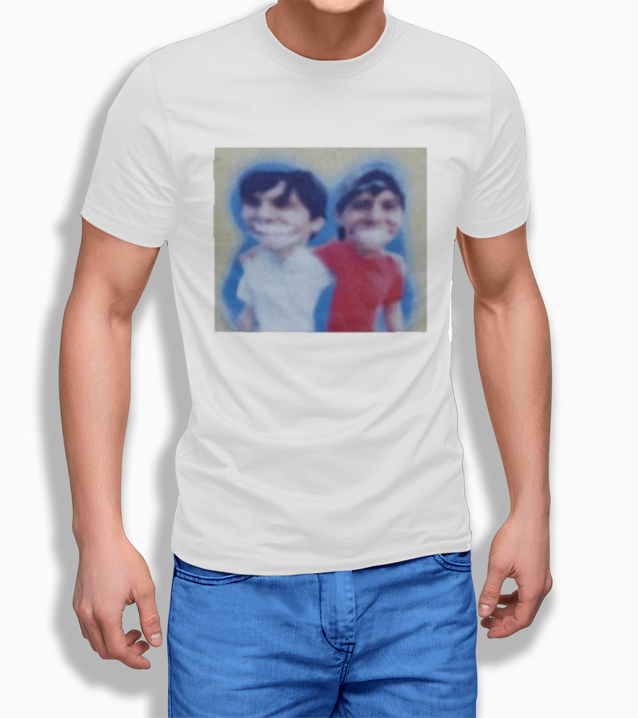 Slushy Noobs Hugging Cartoon Characters In Red And White Outfits T-Shirt