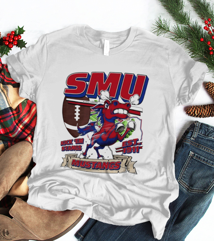 SMU Mustangs Kick 'Em Stangs Football 1911 T-Shirt