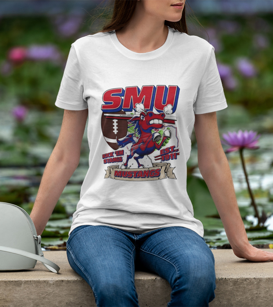 SMU Mustangs Kick 'Em Stangs Football 1911 T-Shirt