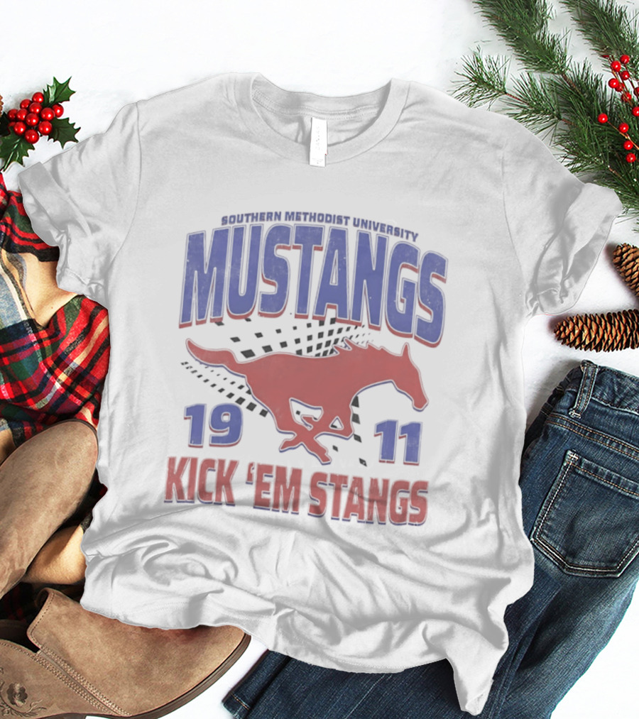 Southern Methodist University Mustangs 1911 Kick 'Em Stangs Mustang Red And Blue T-Shirt