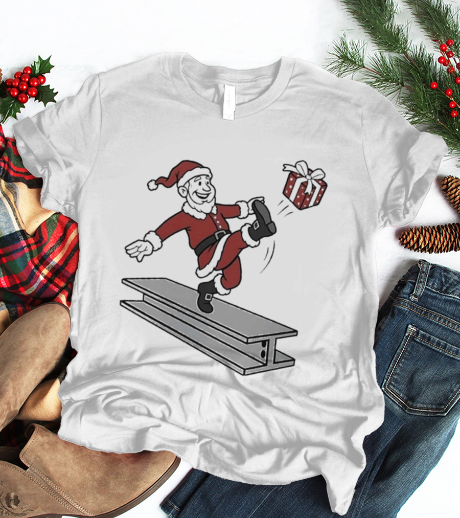 Steel City Santa Claus Dancing On Steel Beam With Holiday T-Shirt