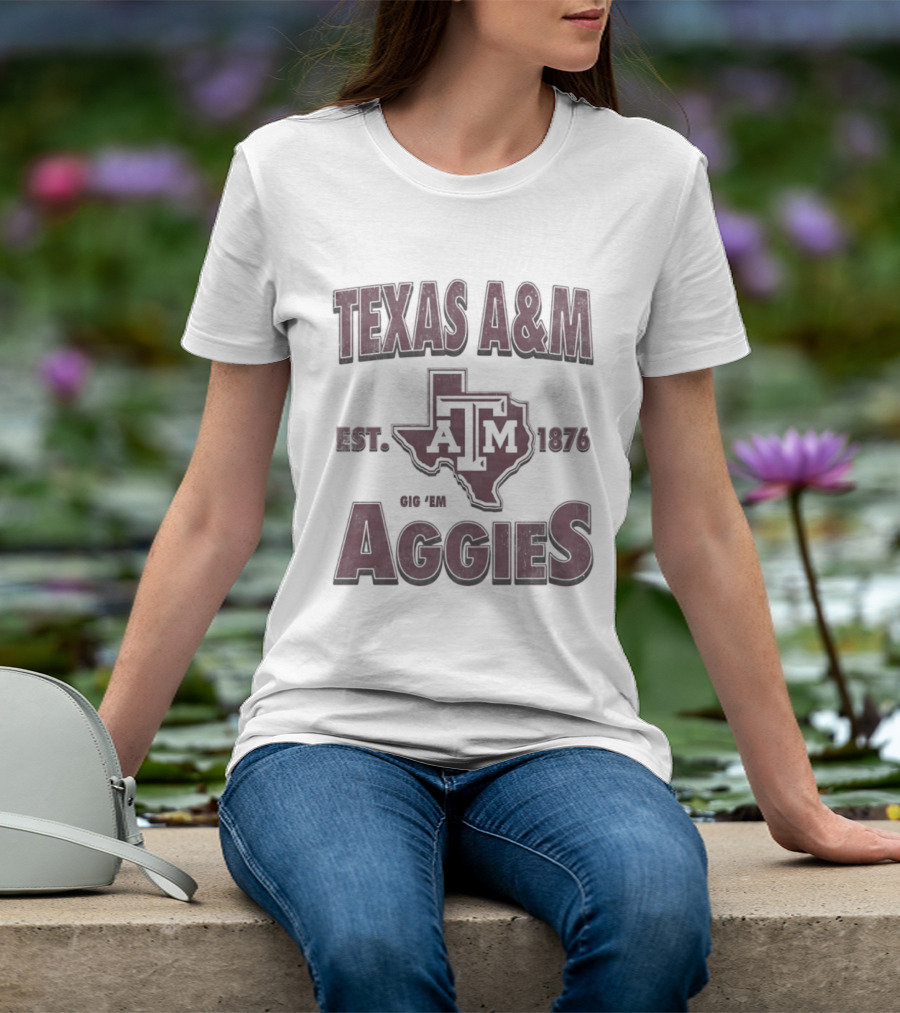 Texas A&M Est 1876 Gig 'Em Aggies A&M Logo State T-Shirt