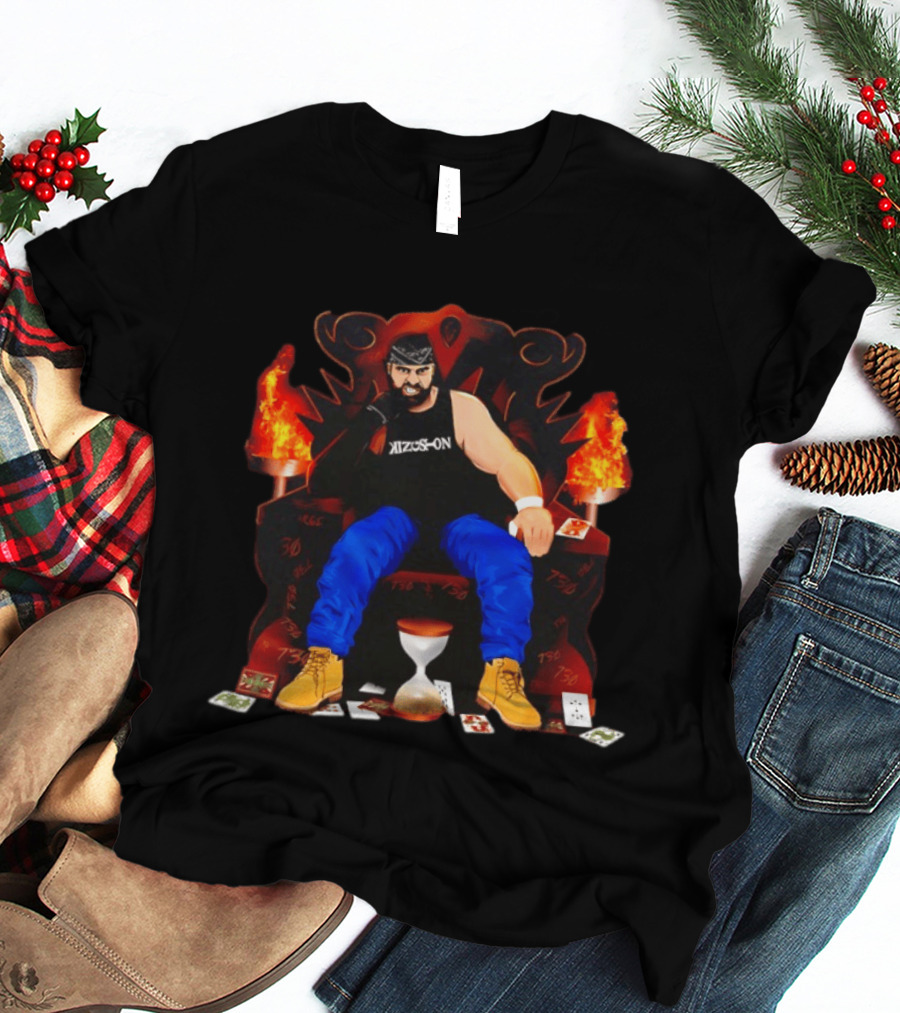 Eddie Kingston Throne Kizus On Playing Cards Flames Hourglass T-Shirt