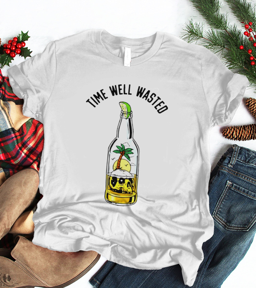 Time Well Wasted Skull And Palm Tree In Bottle With Lemon Slice T-Shirt
