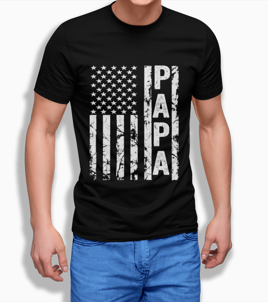 Papa USA Flag Distressed Style Stars And Stripes T-Shirt
