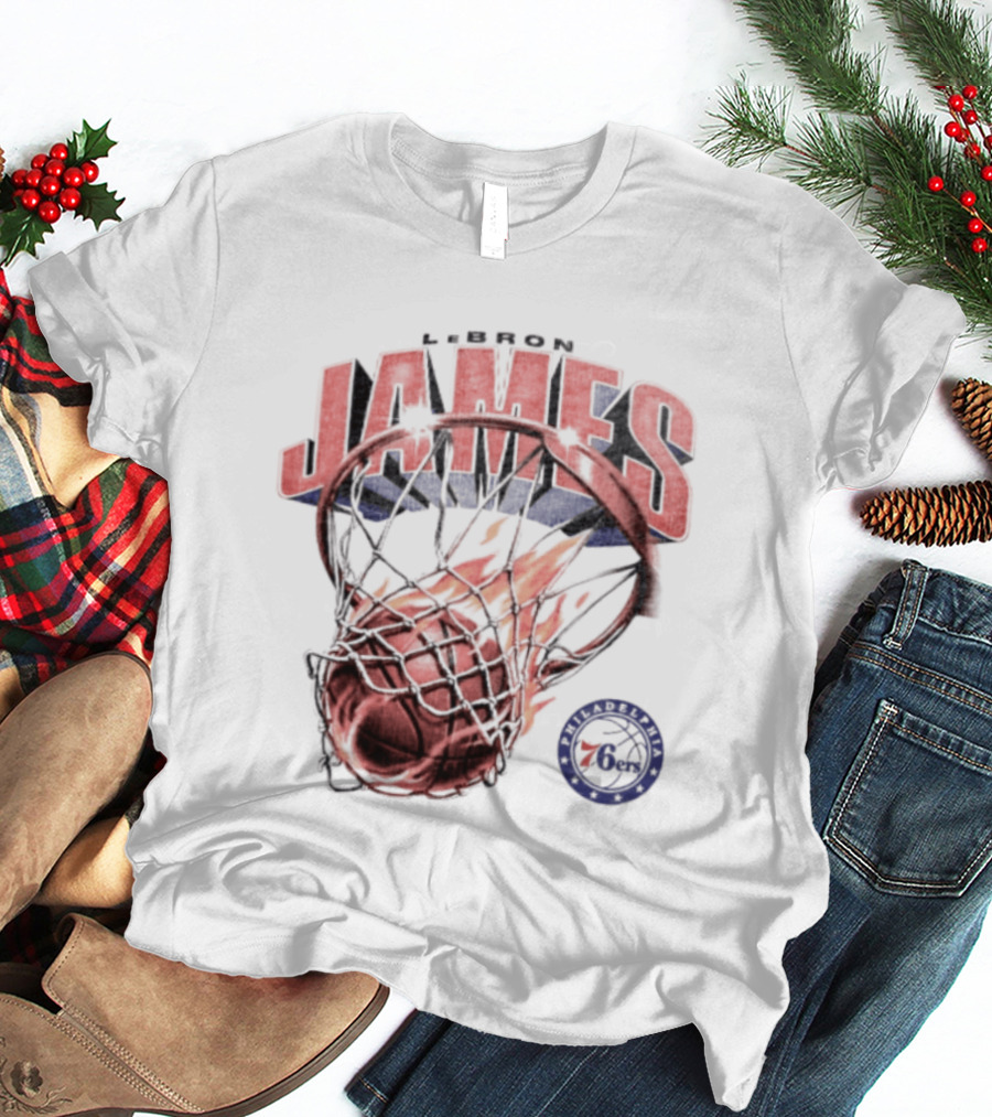 LeBron James 23 Basketball Fire Hoop Philadelphia 76ers T-Shirt
