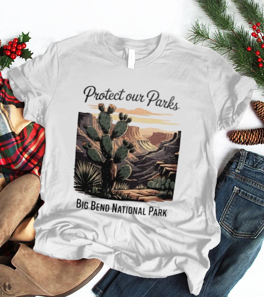Protect Our Parks Big Bend National Park Cactus Desert Landscape Scene T-Shirt