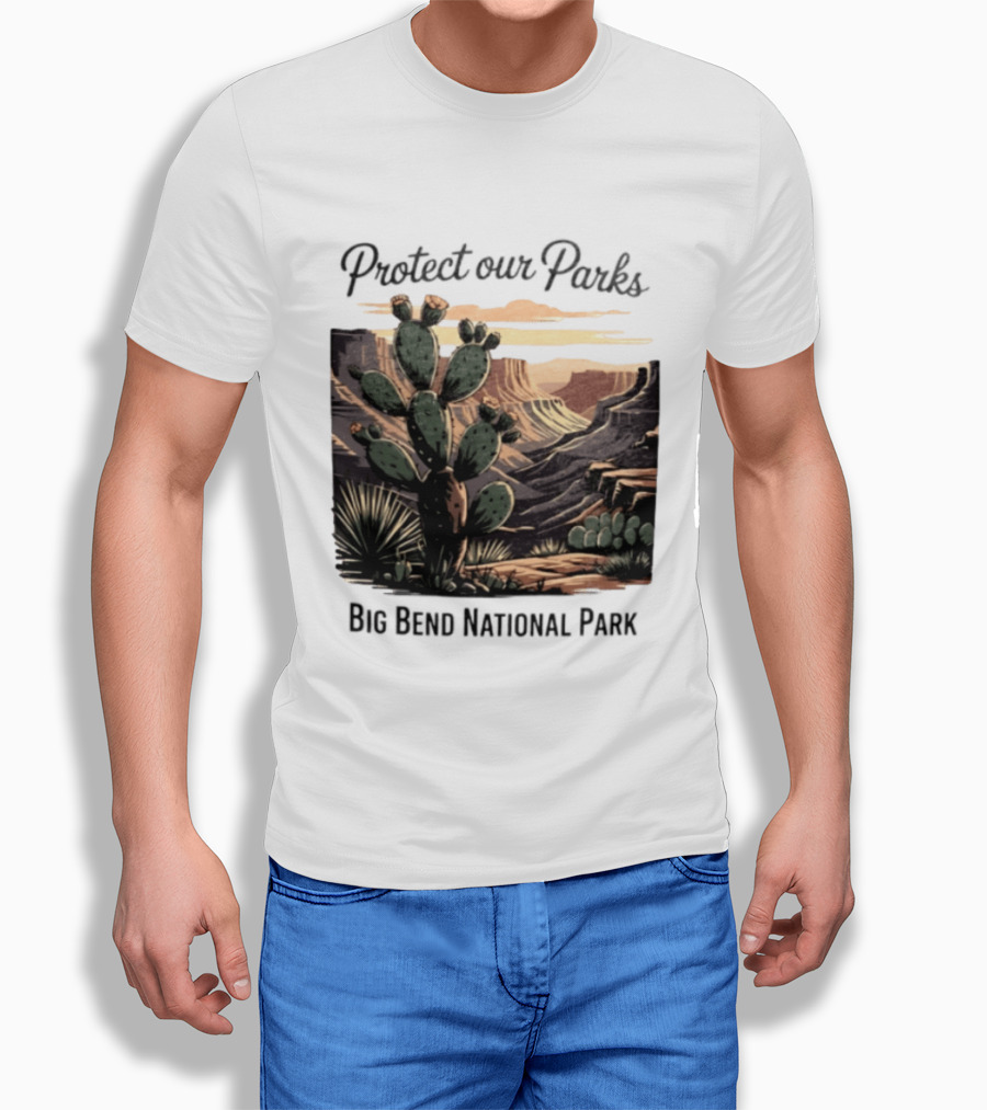 Protect Our Parks Big Bend National Park Cactus Desert Landscape Scene T-Shirt