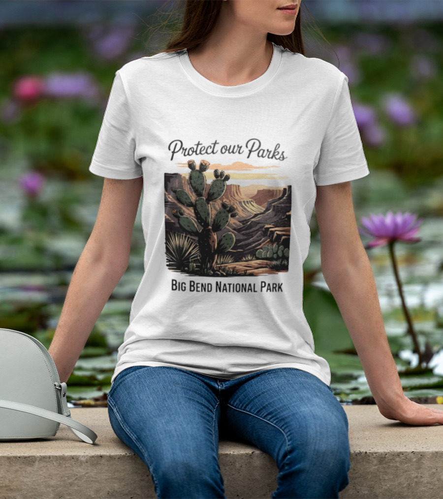 Protect Our Parks Big Bend National Park Cactus Desert Landscape Scene T-Shirt
