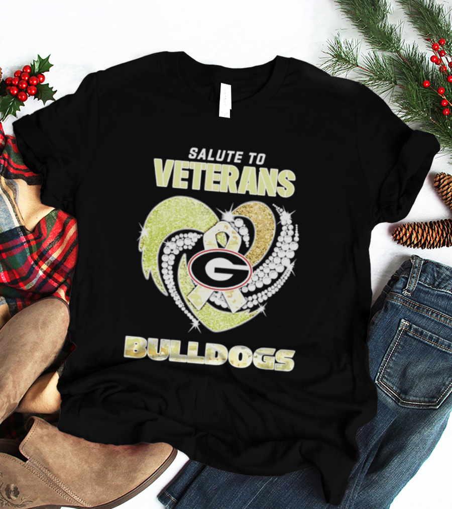 Salute To Veterans Georgia Bulldogs Heart Ribbon T-Shirt