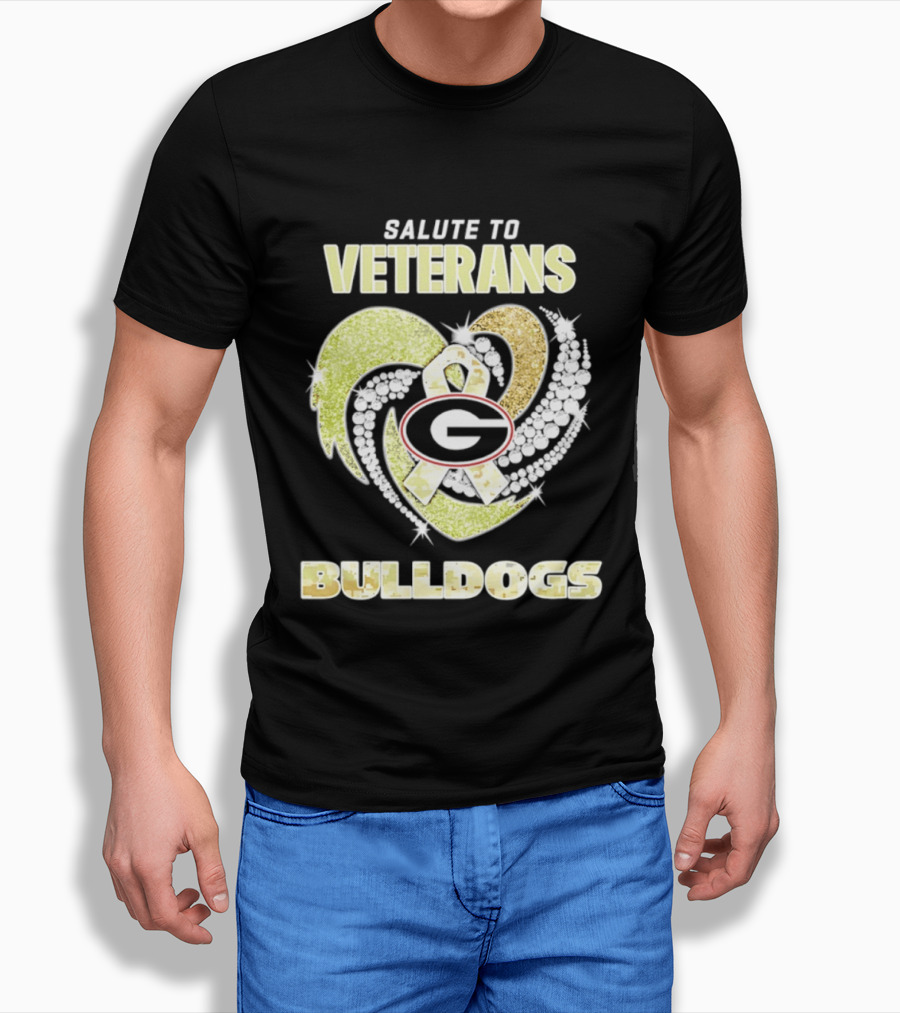Salute To Veterans Georgia Bulldogs Heart Ribbon T-Shirt