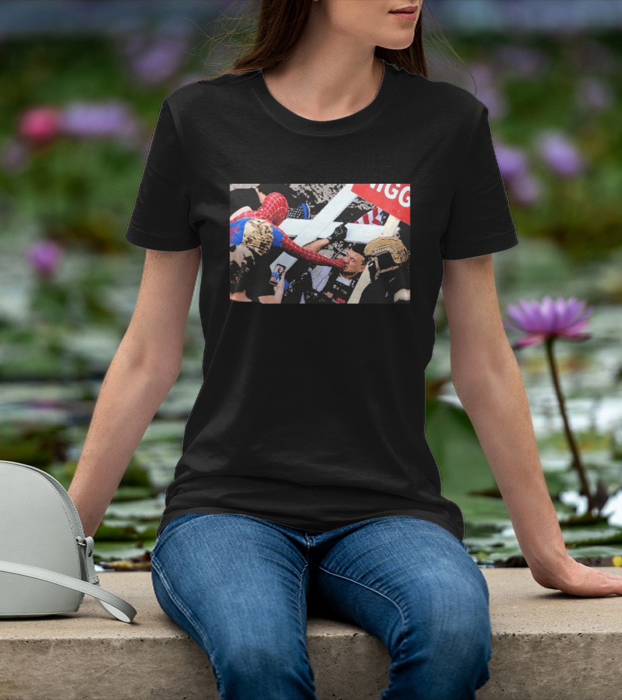 Spiderman Punch A Nazi Humor Superhero Comic Book Action Scene T-Shirt