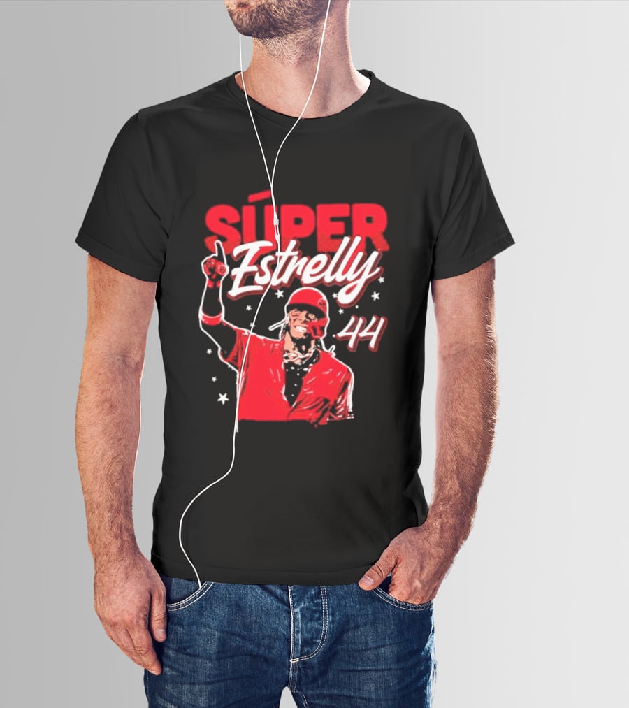 Súper Estrelly 44 Red Baseball Celebration Hero T-Shirt