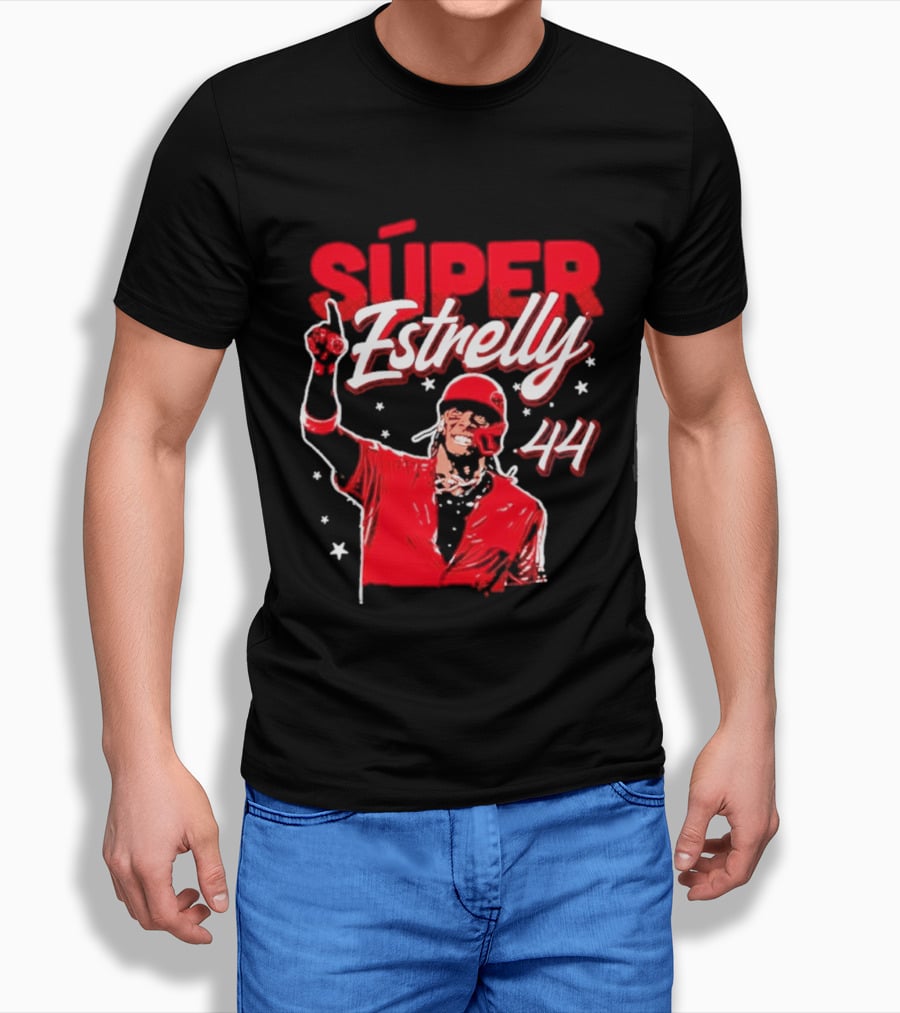 Súper Estrelly 44 Red Baseball Celebration Hero T-Shirt