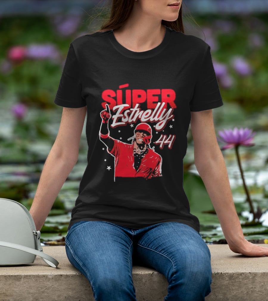 Súper Estrelly 44 Red Baseball Celebration Hero T-Shirt