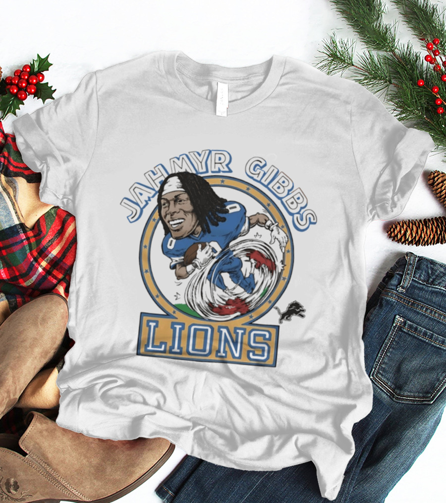Jahmyr Gibbs Lions Football Caricature T-Shirt