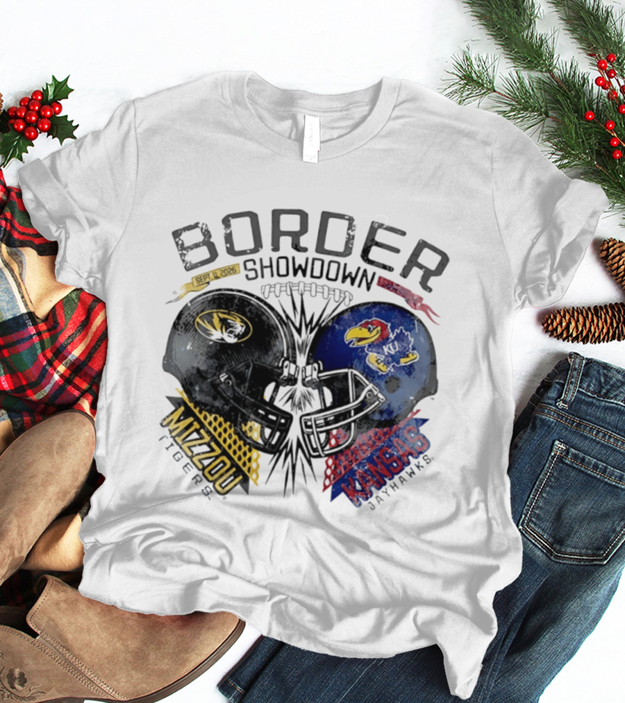 Kansas Jayhawks Missouri Tigers NCAA Border Showdown 2026 Helmet Matchup September 12 T-Shirt