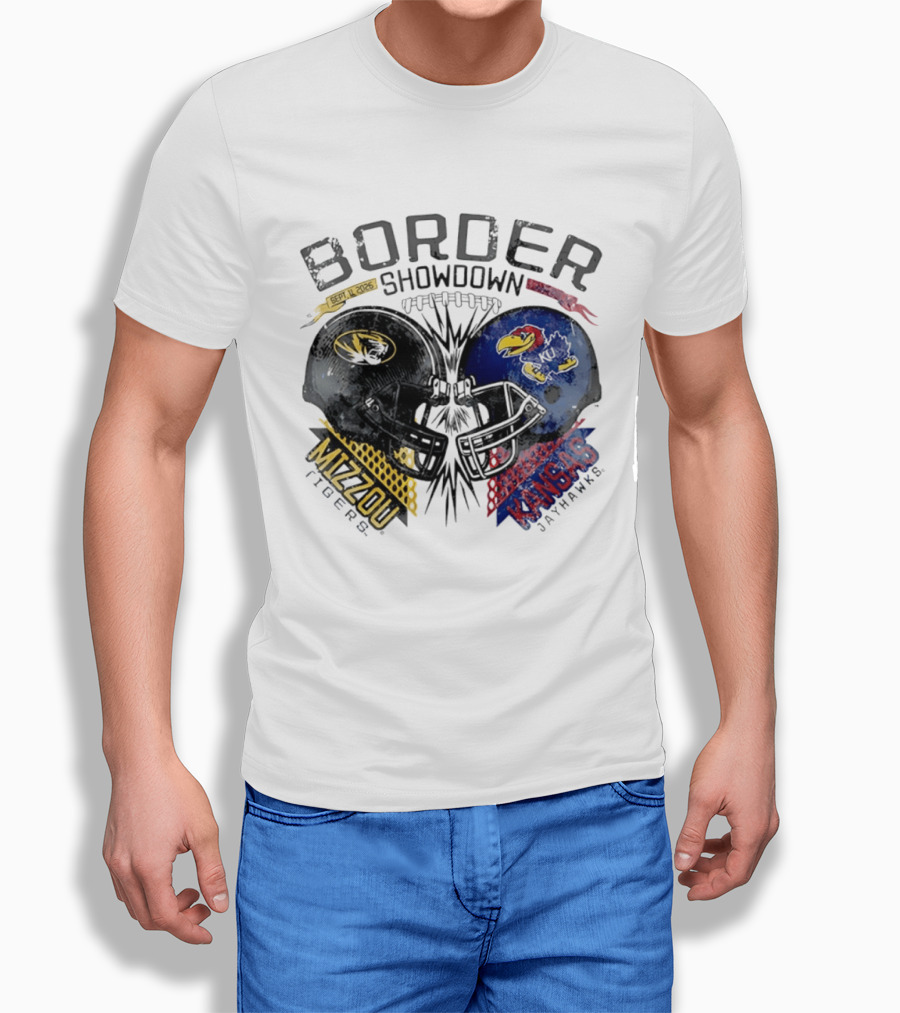 Kansas Jayhawks Missouri Tigers NCAA Border Showdown 2026 Helmet Matchup September 12 T-Shirt
