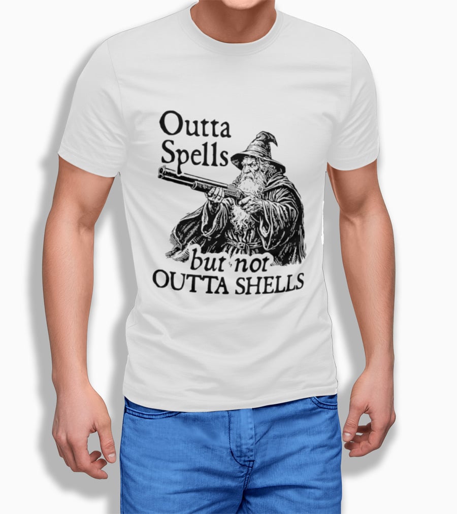 Outta Spells But Not Outta Shells Wizard With Shotgun T-Shirt