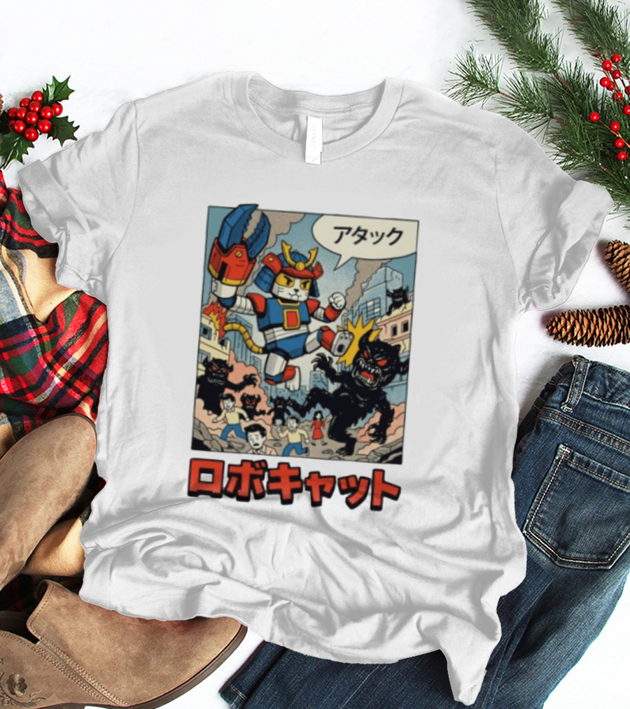 RoboCat Attack Japanese Mecha Kaiju T-Shirt
