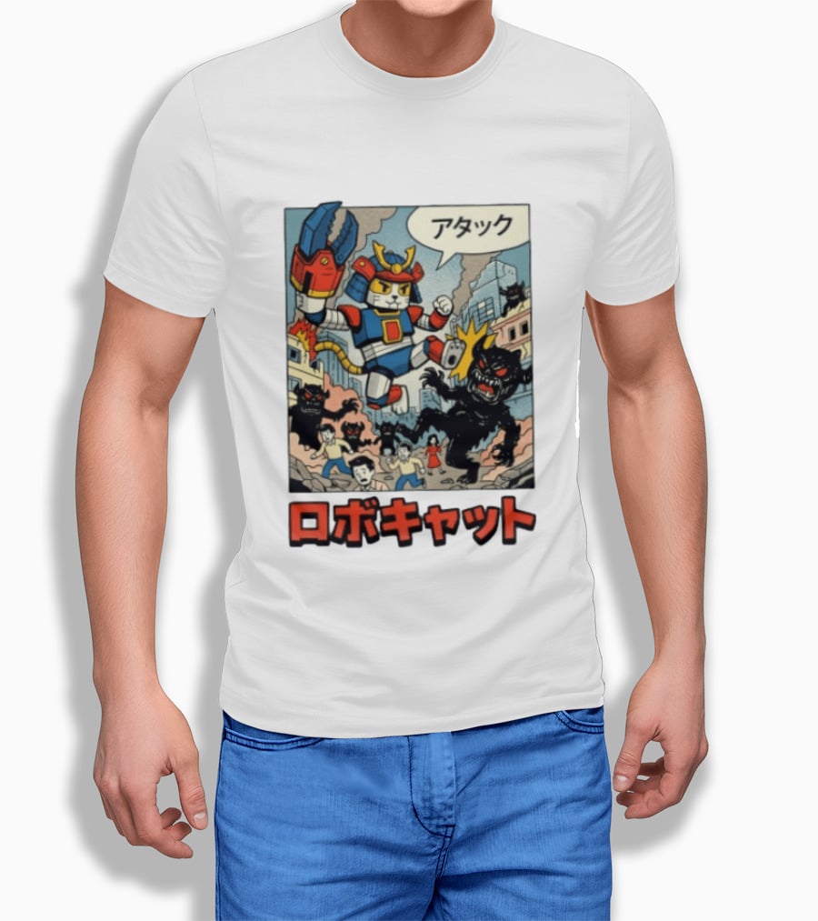 RoboCat Attack Japanese Mecha Kaiju T-Shirt