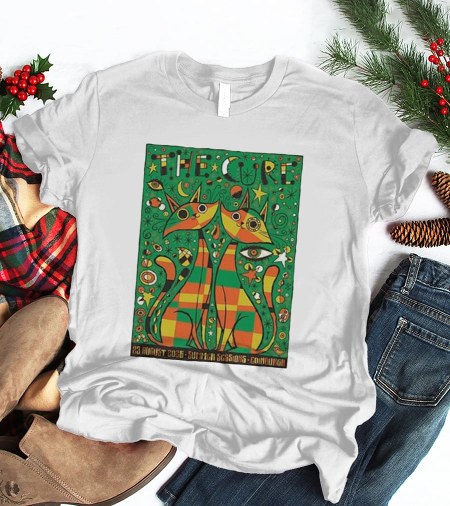 The Cure Summer Sessions Edinburgh August 2026 Two Cats Psychedelic T-Shirt