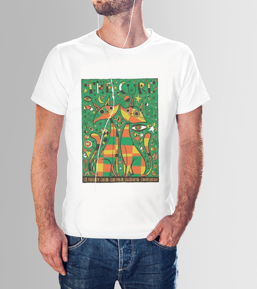 The Cure Summer Sessions Edinburgh August 2026 Two Cats Psychedelic T-Shirt