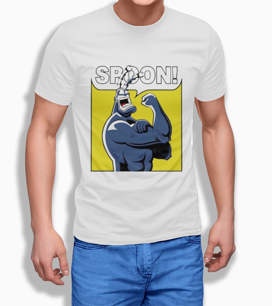 Spoon Mighty Hero Cartoon Catchphrase T-Shirt