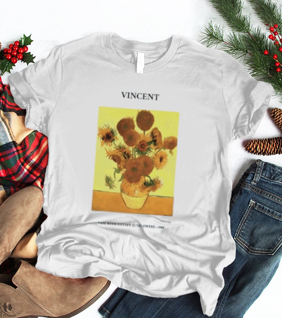 Vincent Van Gogh Sunflowers Vase Painting Vincent Written On It T-Shirt