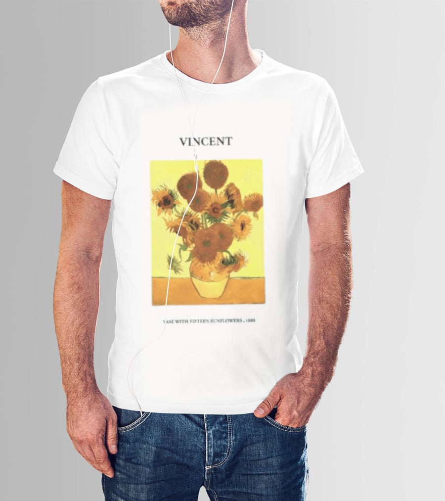 Vincent Van Gogh Sunflowers Vase Painting Vincent Written On It T-Shirt