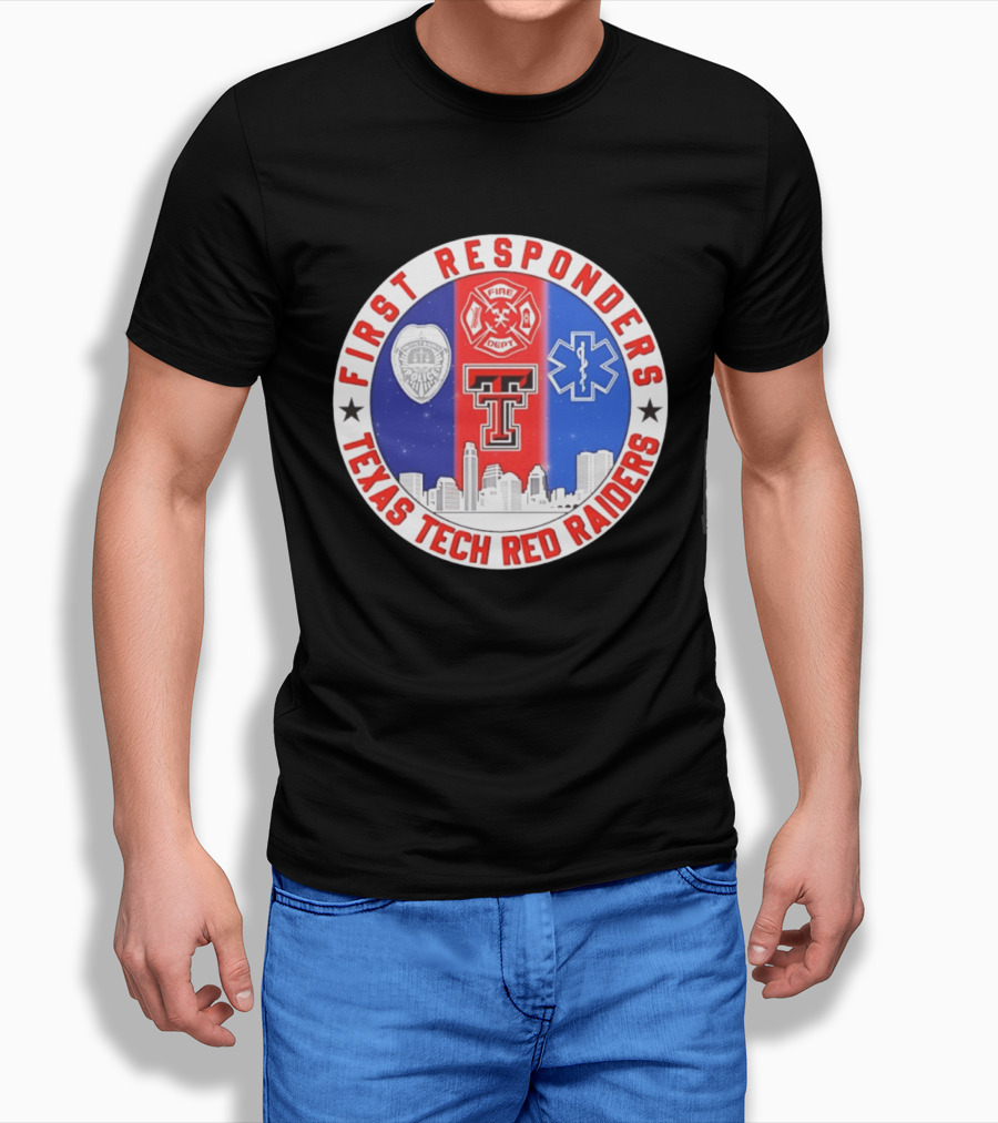 First Responders Texas Tech Red Raiders Fire Department Police EMS Skyline T-Shirt