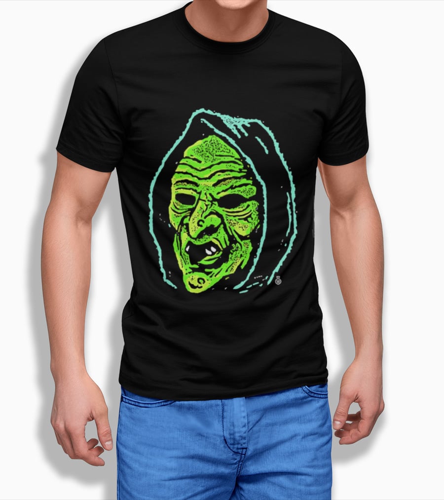 Halloween Witch Green Face Spooky Horror Costume T-Shirt