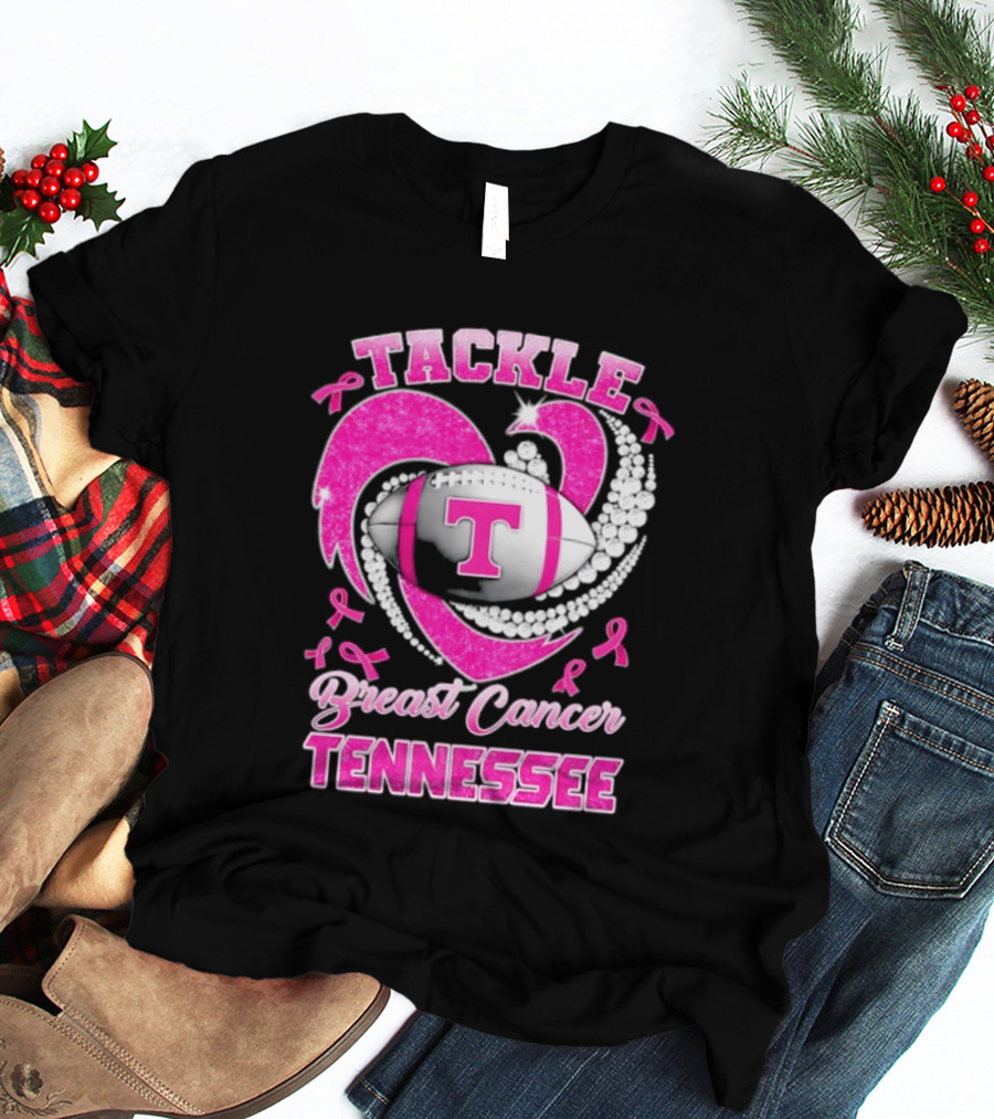 Tackle Breast Cancer Tennessee Volunteers Pink Ribbon Football Awareness T-Shirt