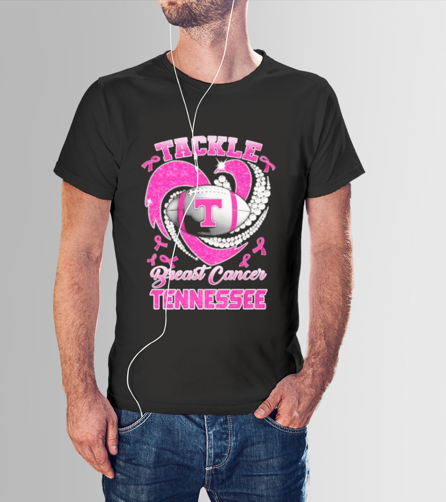 Tackle Breast Cancer Tennessee Volunteers Pink Ribbon Football Awareness T-Shirt