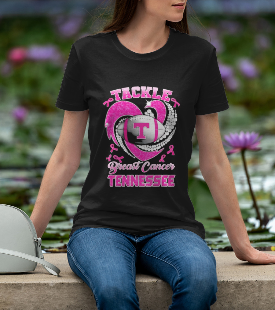 Tackle Breast Cancer Tennessee Volunteers Pink Ribbon Football Awareness T-Shirt