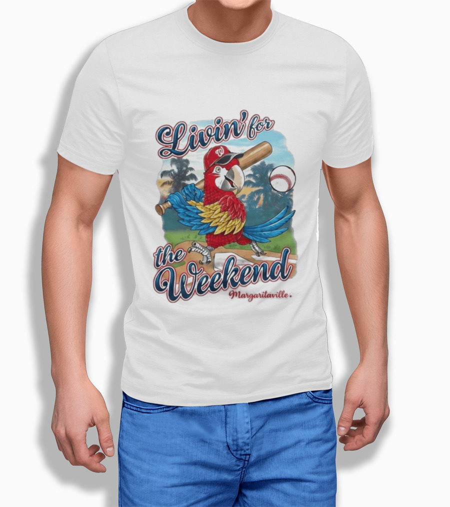 Livin' For The Weekend Nationals Margaritaville 2026 Macaw Baseball T-Shirt