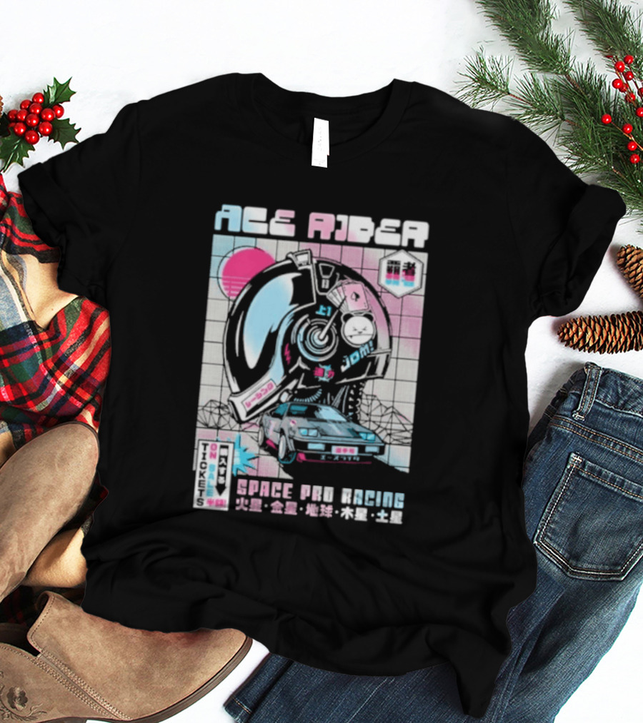 Ace Rider Space Pro Racing Cyberpunk Aesthetic Neon Retro Car T-Shirt
