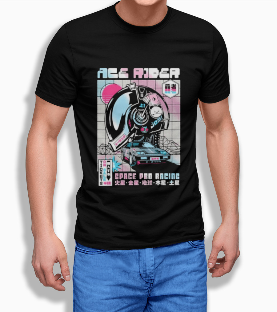 Ace Rider Space Pro Racing Cyberpunk Aesthetic Neon Retro Car T-Shirt