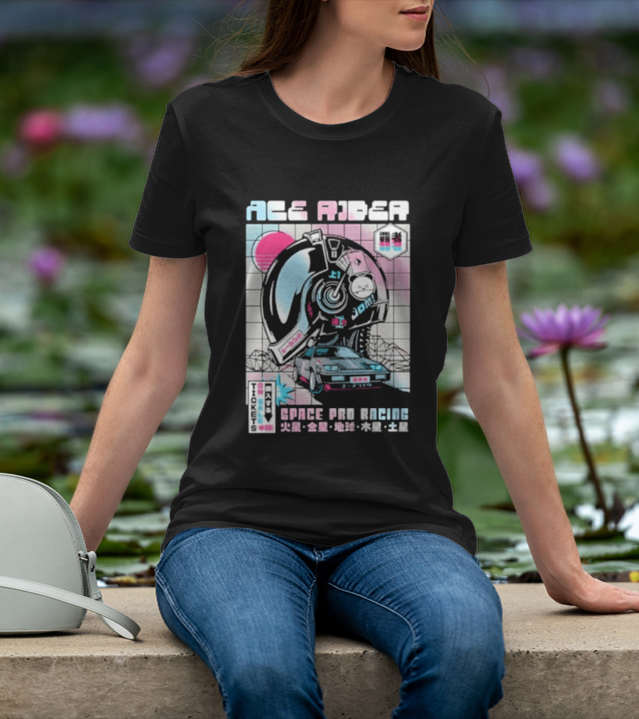 Ace Rider Space Pro Racing Cyberpunk Aesthetic Neon Retro Car T-Shirt