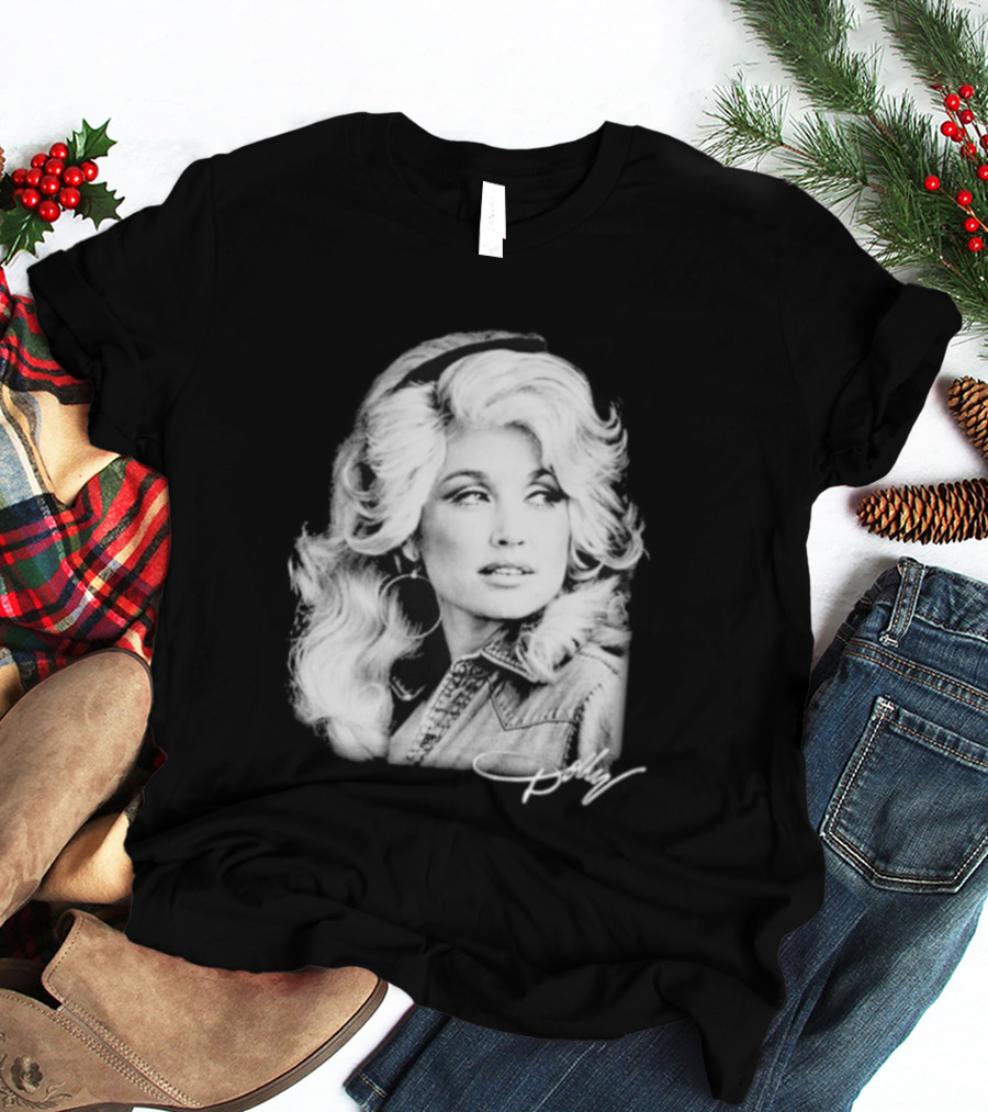 Dolly Parton Dolly Forever Legend Vintage Black And White Denim T-Shirt