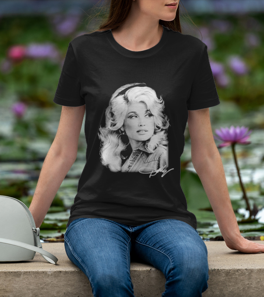 Dolly Parton Dolly Forever Legend Vintage Black And White Denim T-Shirt