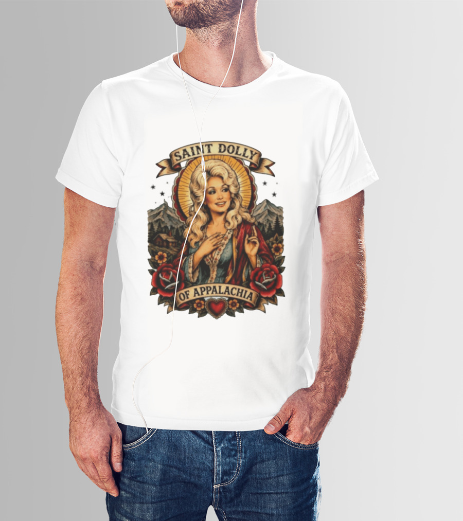 Saint Dolly Of Appalachia Iconic Tribute With Roses And Mountains T-Shirt