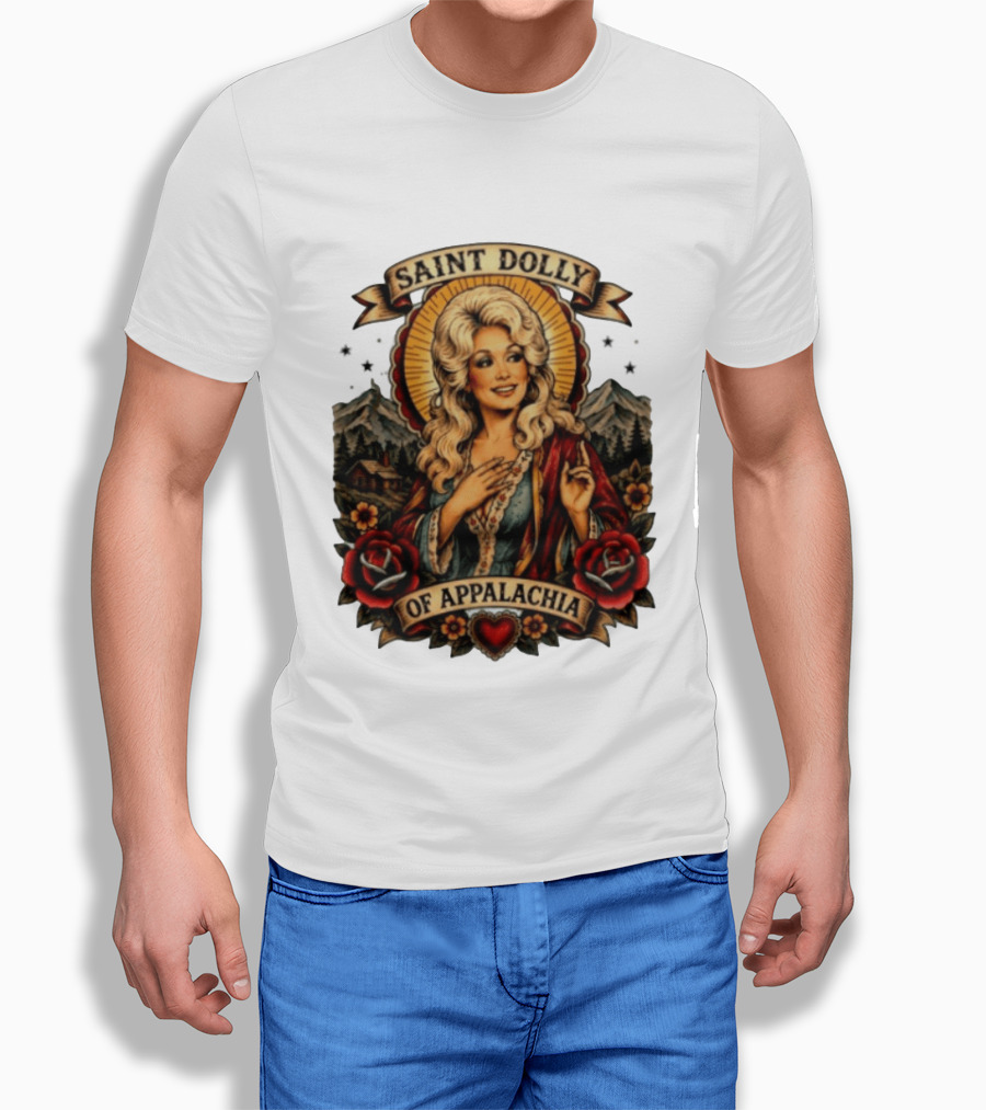 Saint Dolly Of Appalachia Iconic Tribute With Roses And Mountains T-Shirt